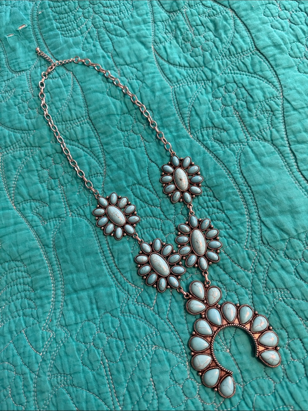 Western Naja Style Turquoise Floral Statement Necklace